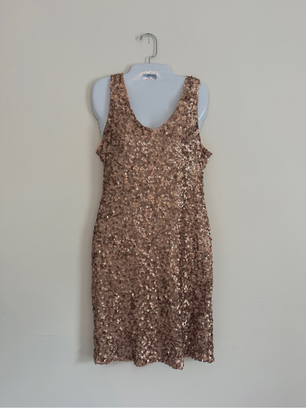 Sleeveless Rose Gold Sequin Sheath Dress